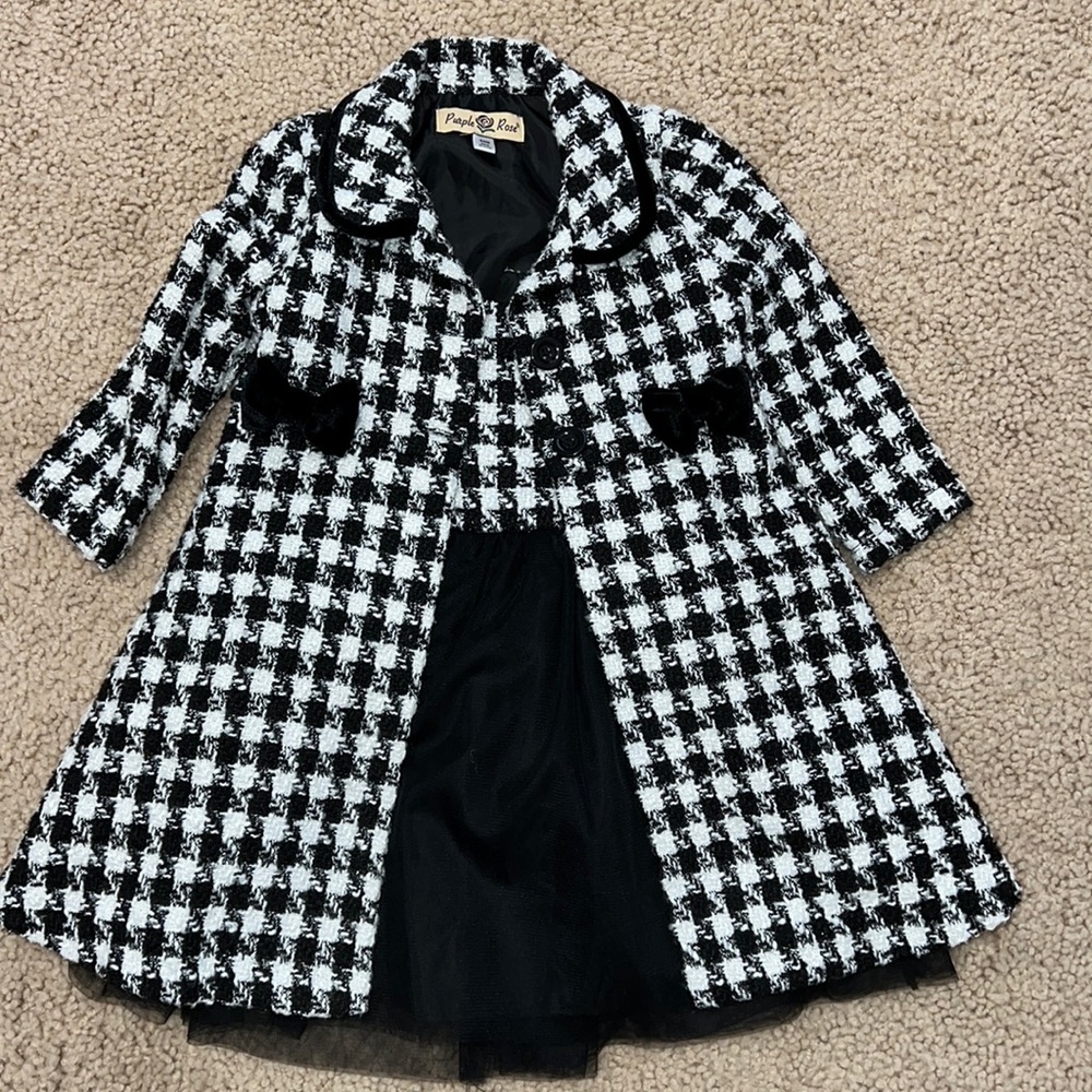Purple rose baby girl 2-Piece Houndstooth Dress & Coat Set